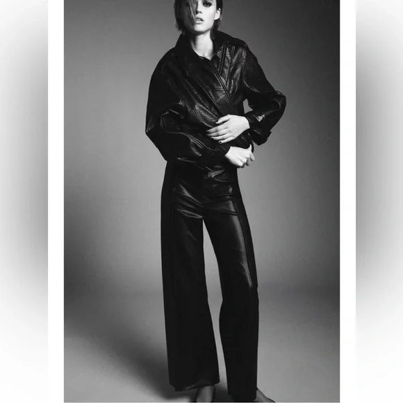 Zara NWT ZW Collection faux leather tailored pants black 3581/041 - Picture 2 of 11